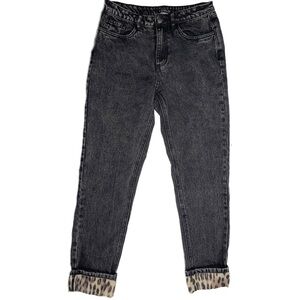 Black and Leopard Jeans Stonewashed Denim Cropped Jeans from Venus